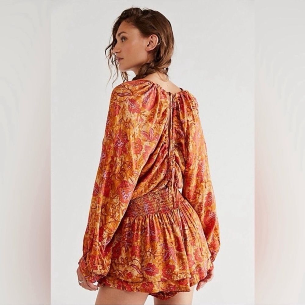 NWT Free People Dance 'Til Dawn Floral Open Back Long Sleeve Romper Size XS